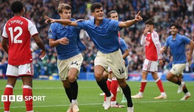 Brighton celebrate goal against Arsenal