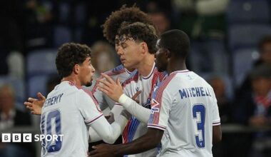 Crystal Palace celebrate scoring in the Europa League