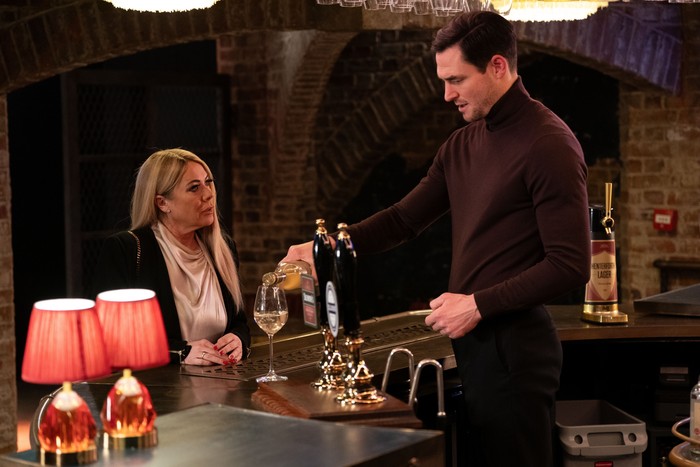 510073,EastEnders Zack and Sharon in Harry's Barn in EastEnders