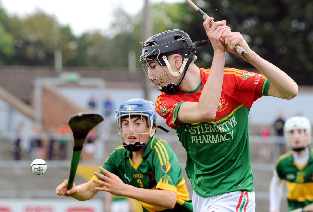 Kiltha Óg's Cillian O'Callaghan being challenged by Shandrum's Robert Troy in the Rebel Óg Premier 2 MHC final replay at Páirc Uí Rinn five years ago. Picture Denis Minihane.
