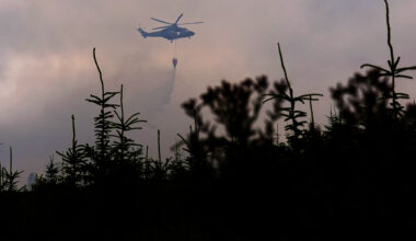Members of the Irish Air Corps provide aerial support in tackling a major wildfire as it continues to burn at Slievenamon in Co Tipperary. Picture: PA