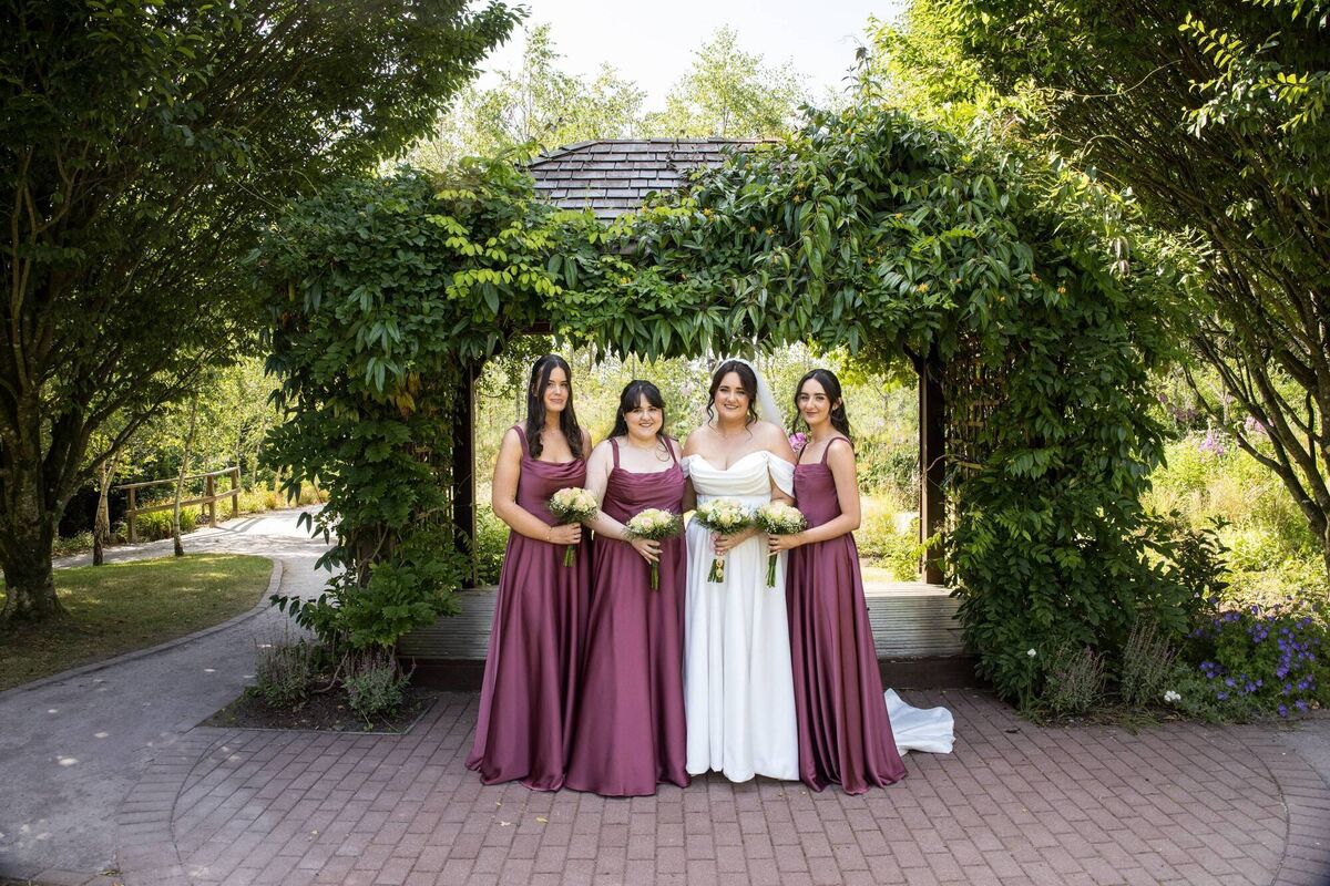 Julie with her bridesmaids. She sourced her gown in Diamond Bridal while the bridesmaid gowns were from Azazie.