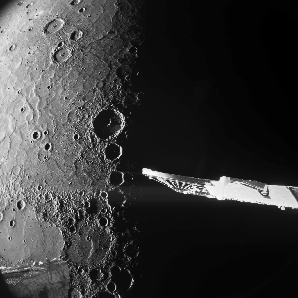 A close-up photo of Mercury’s north pole captured by the BepiColombo spacecraft (ESA via AP)