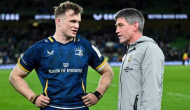 RESPECT: Leinster's Josh van der Flier chatting to La Rochelle head coach Ronan O'Gara after their Champions Cup match at the Aviva Stadium in Dublin. Pic: Brendan Moran/Sportsfile