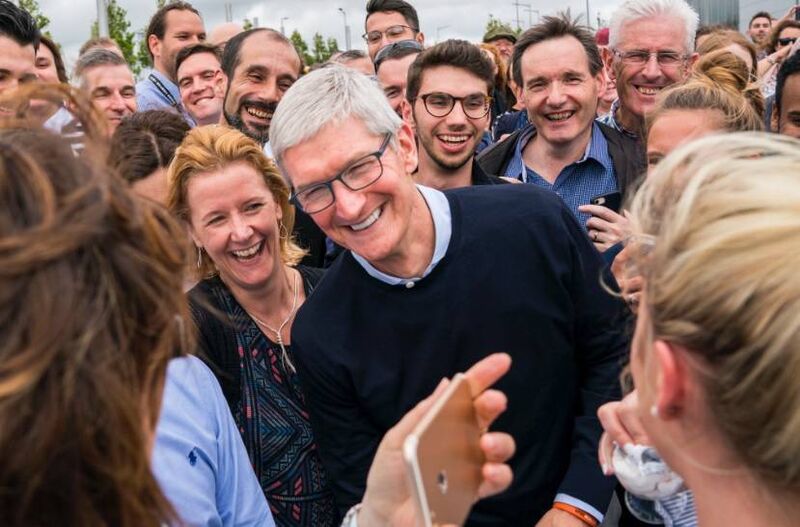 Apple chief executive Tim Cook meeting workers in Cork. 