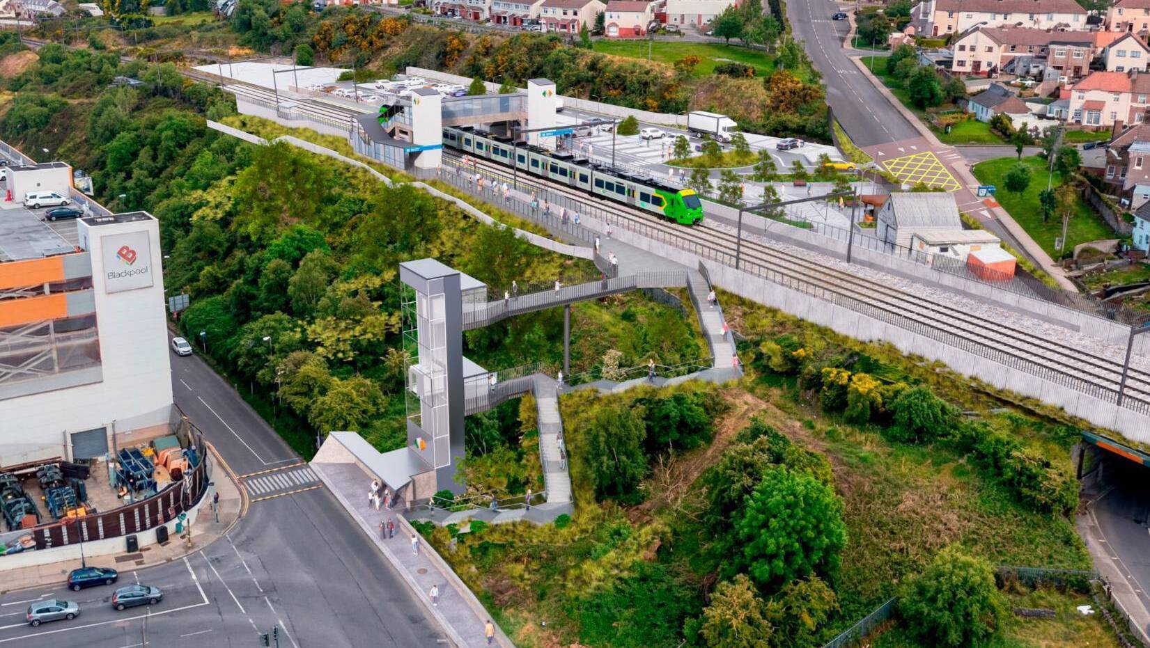 Concept image of the planned new railway station at Blackpool, Cork.