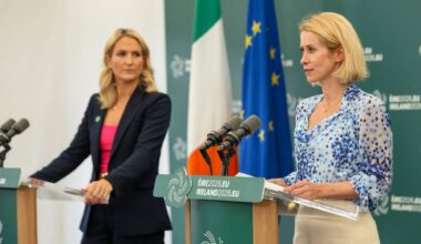 European Commission high representative and vice president Kaja Kallas (R) and defence and foreign affairs minister Helen McEntee during a meeting of EU defence ministers in Wicklow to discuss bolstering Ukraine’s air defences amid growing worries over Russia’s campaign to destabilise Kyiv’s European backers. Picture: Paul Faith/AFP