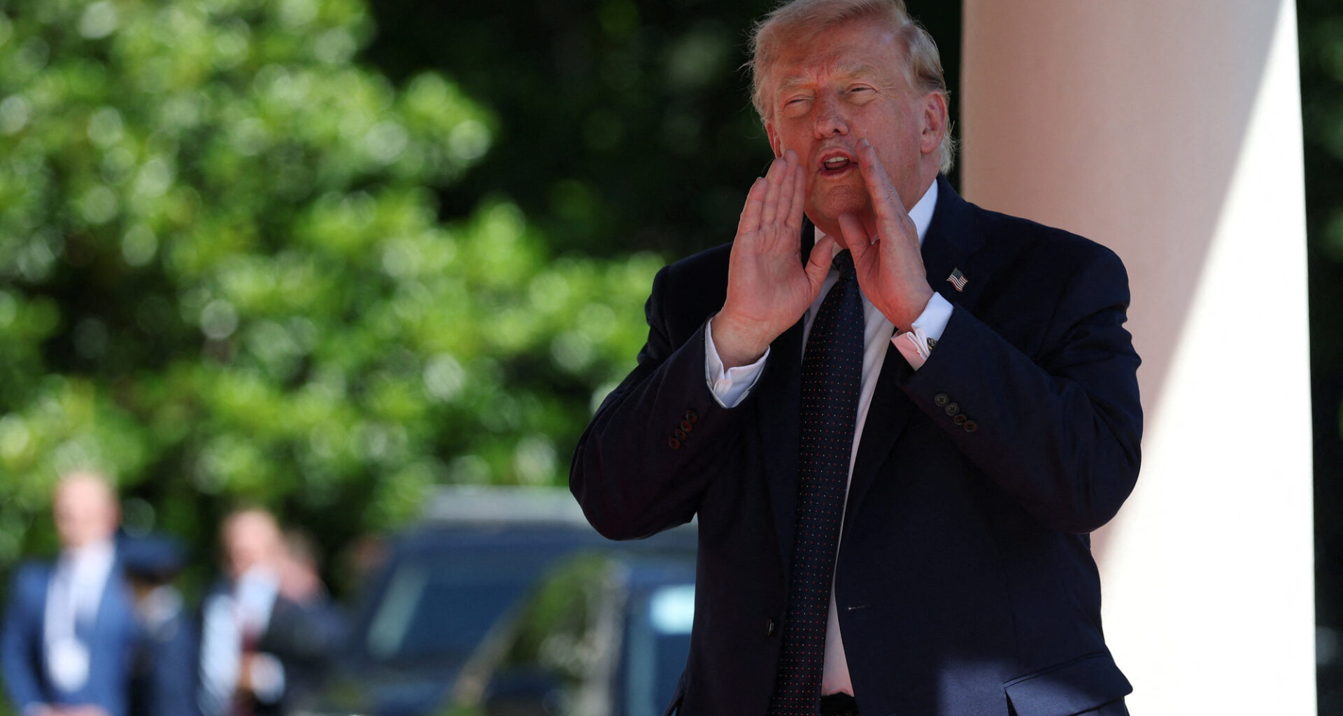 US president Donald Trump talks as he arrives at the Hotel Royal during the G7 summit in Evian, France. Picture date: Monday June 15, 2026.