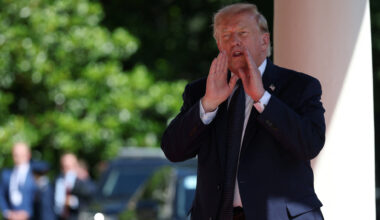 US president Donald Trump talks as he arrives at the Hotel Royal during the G7 summit in Evian, France. Picture date: Monday June 15, 2026.