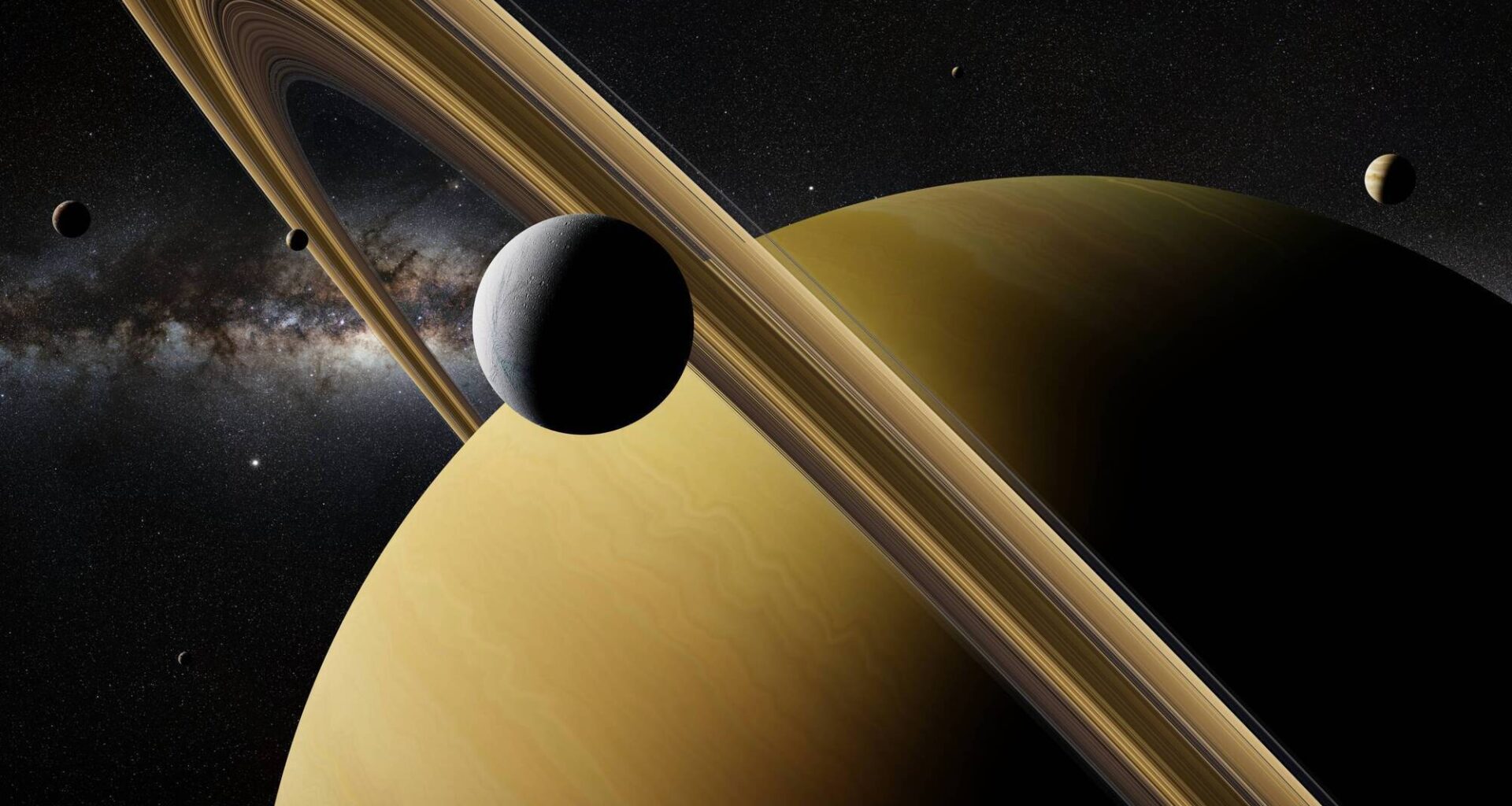 Saturn’s Moon Enceladus has active geysers that throw water vapour out into space from an underground ocean. Picture: iStock