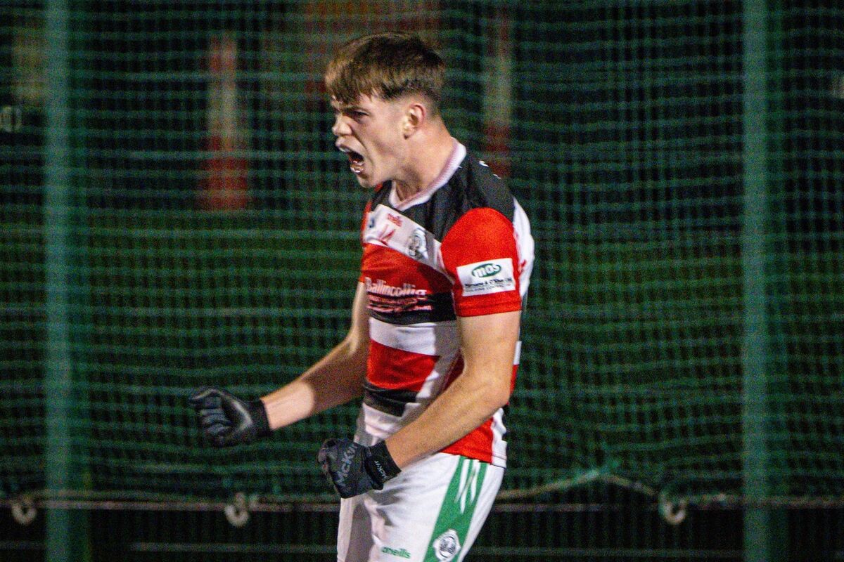 Ballincollig’s Liam O’Brien celebrates his goal against Macroom. Picture: Chani Anderson