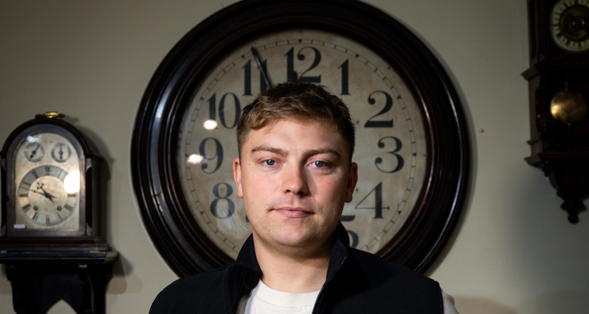 Robin recently left his career as a banker to become a clockmaker in the hopes of following in the footsteps of his father Philip. Picture: Chani Anderson