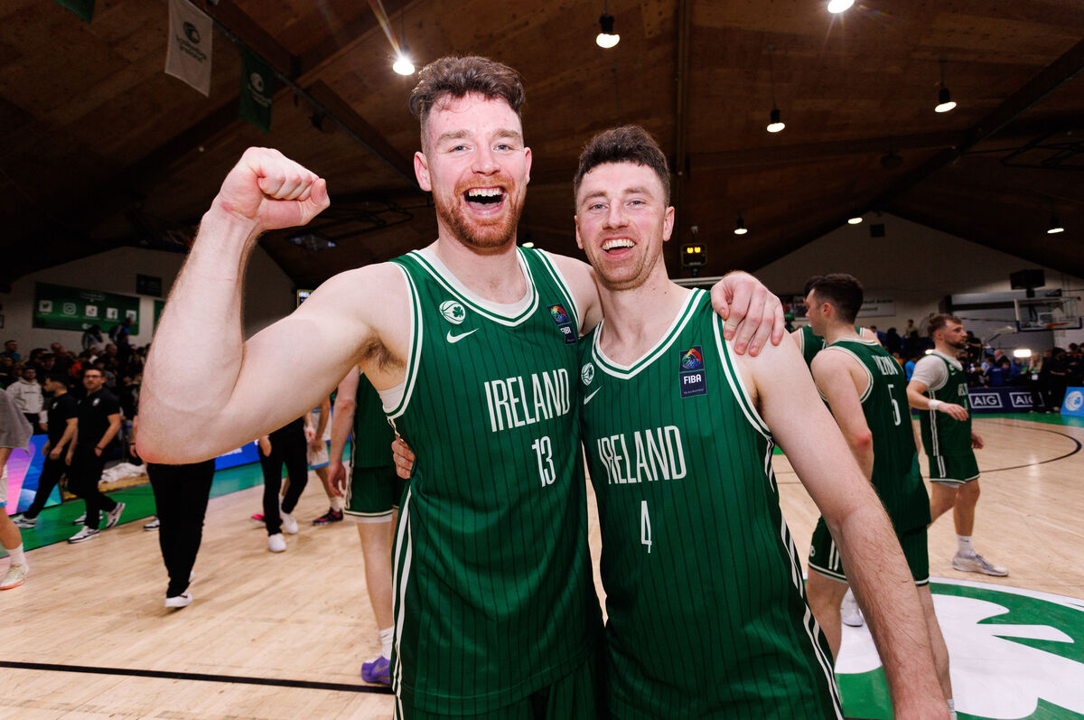 Cork's Jordan Blount and Adrian O'Sullivan celebrate after a win with Ireland. Picture: INPHO/Tom Maher