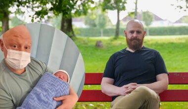 Ben Halpin who recovered from non-Hodgkins Lymphoma with his newborn son Hugo