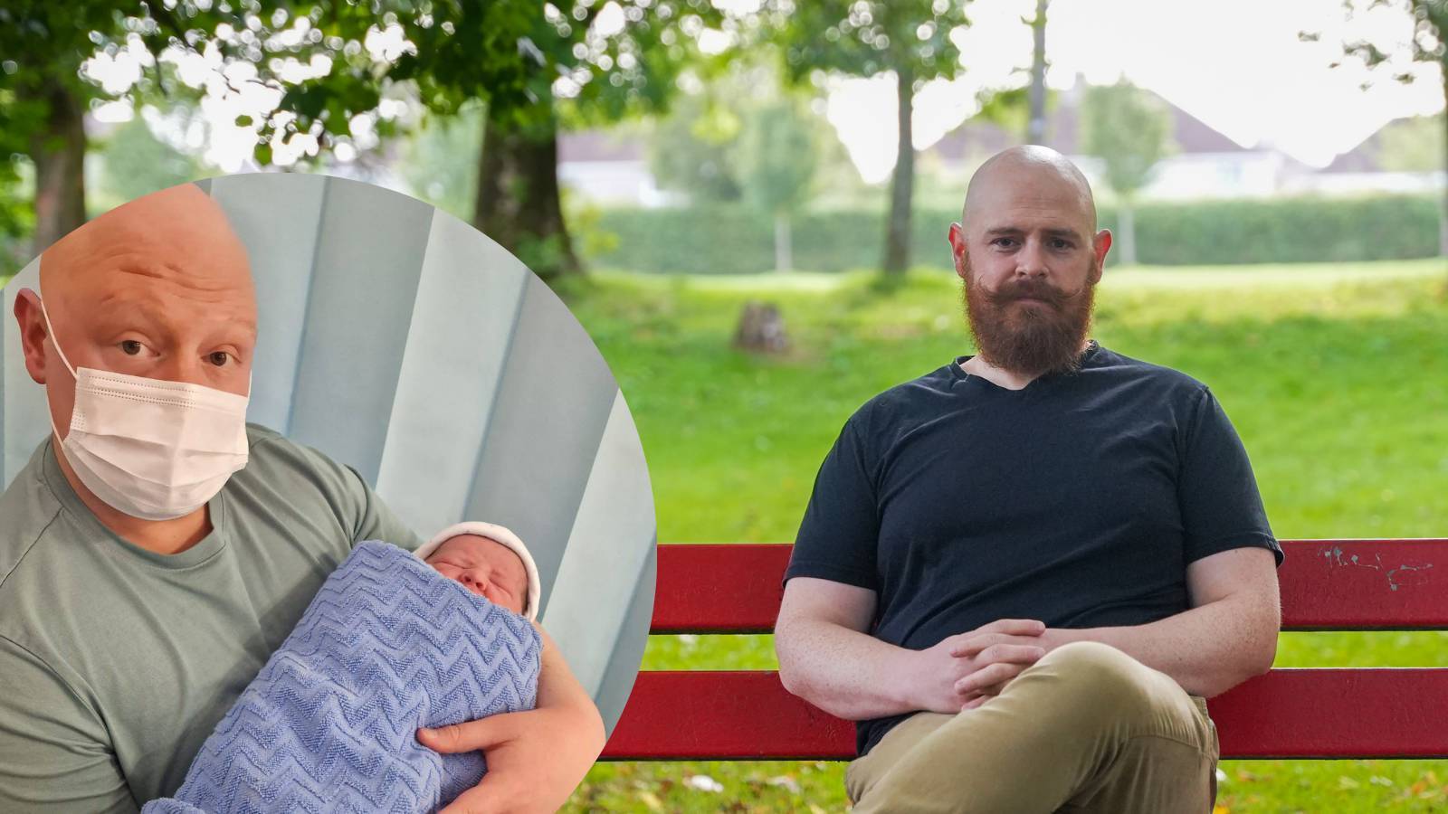 Ben Halpin who recovered from non-Hodgkins Lymphoma with his newborn son Hugo