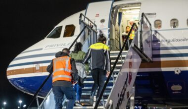 Gardaí escort deportees onto a plane during last year's Operation Trench, when the Irish Examiner's Cormac O'Keeffe and Chani Anderson were given exclusive access to a deportation flight to see how the system works. See link below to 'Inside Ireland's deportation system'. Picture Chani Anderson