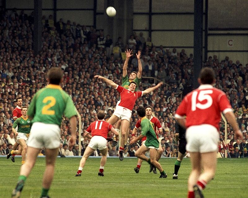 Cork's Shea Fahy goes high to claim possession. 