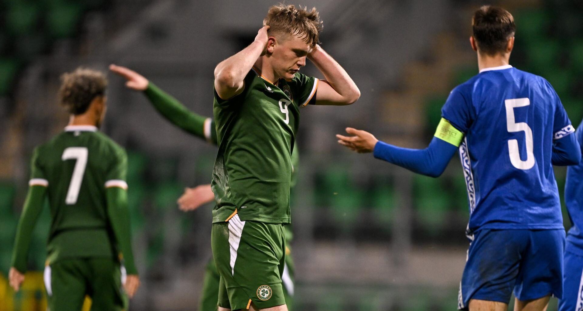 Michael Noonan of the Republic of Ireland reacts to a missed chance during the UEFA European U21 Championship qualifier. Pic: Sam Barnes/Sportsfile