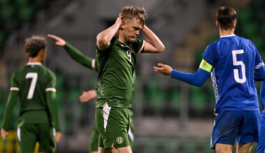 Michael Noonan of the Republic of Ireland reacts to a missed chance during the UEFA European U21 Championship qualifier. Pic: Sam Barnes/Sportsfile