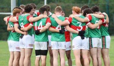 The Ballinora team in a huddle prior to the Fermoy game last Saturday. Pic: John Hannon