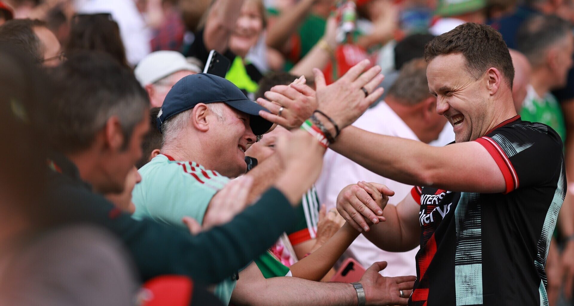 BACK FOR MORE: Mayo's manager Andy Moran celebrates. Pic: James Crombie/Inpho
