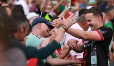 BACK FOR MORE: Mayo's manager Andy Moran celebrates. Pic: James Crombie/Inpho