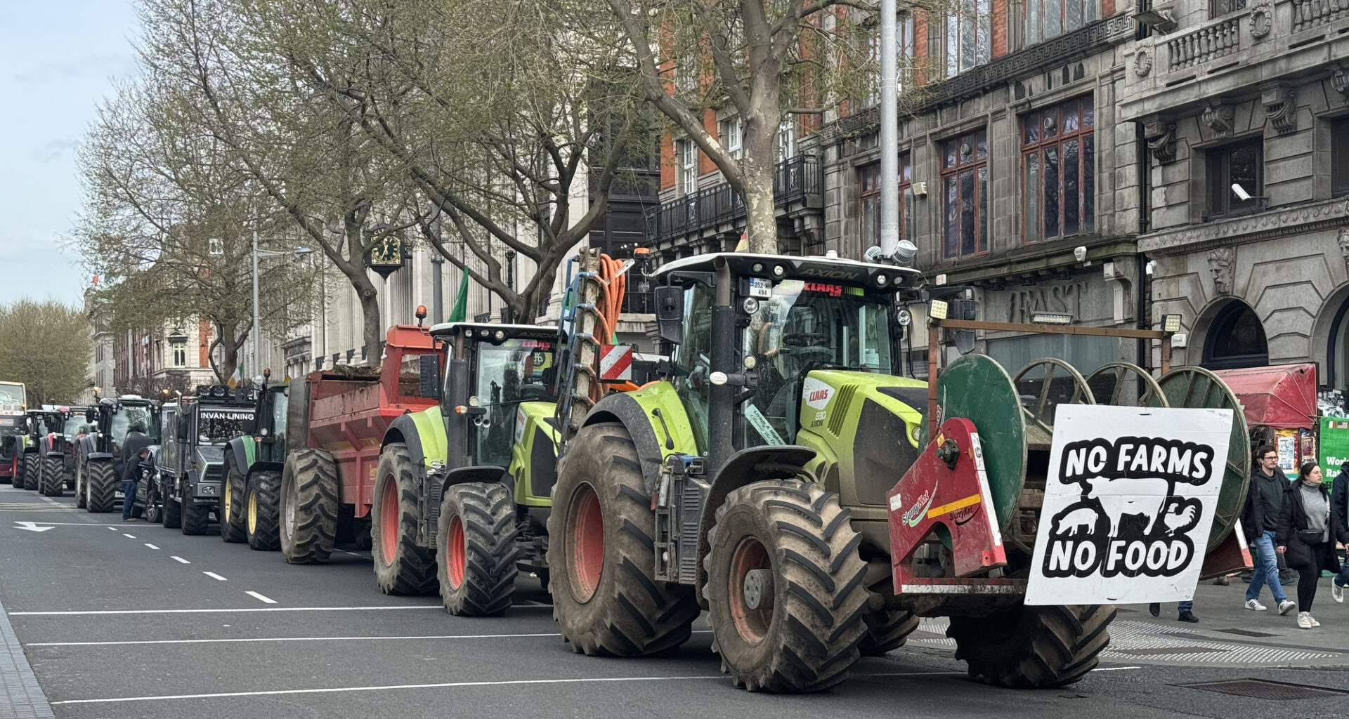 The fuel protests in April saw hauliers and agricultural contractors take part in slow-moving convoys and restrict access to Dublin’s O'Connell Street. File picture: PA
