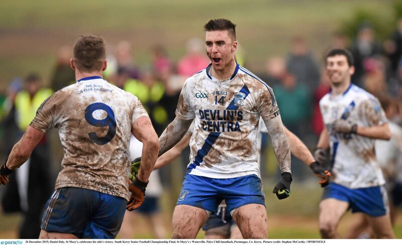 We've done it: St Mary's Daniel Daly celebrates winning the South Kerry SFC final in Portmagee. Pic: Stephen McCarthy, Sportsfile