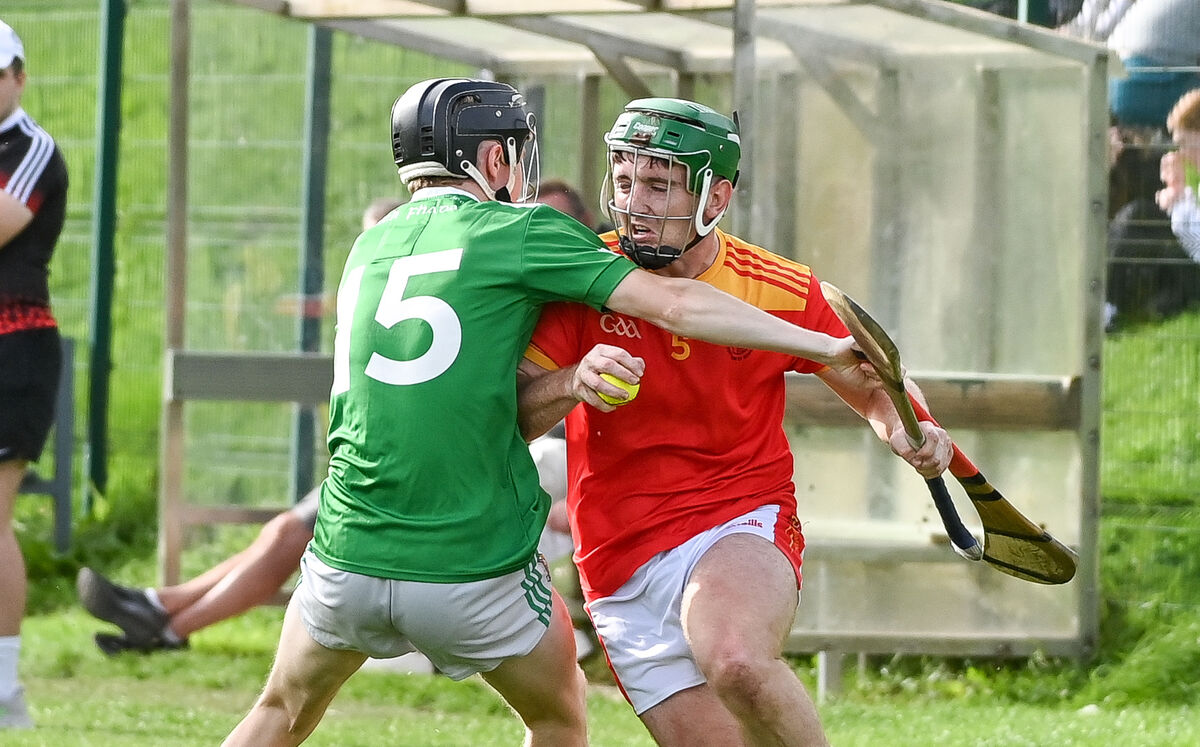  Mallow's Ronan Sheehan is tackled Aghada's Jamie O'Hanlon during their Intermediate A HC quarter-final clash at Blarney. Picture: David Keane.