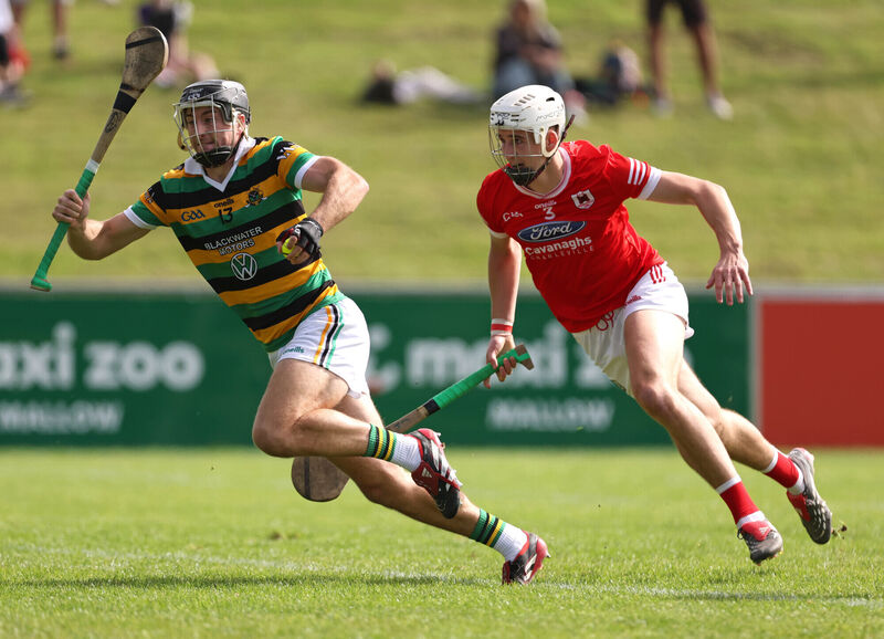  Simon Kennefick of Glen Rovers tries to get away from Charleville's Jack Meade. Picture: Jim Coughlan