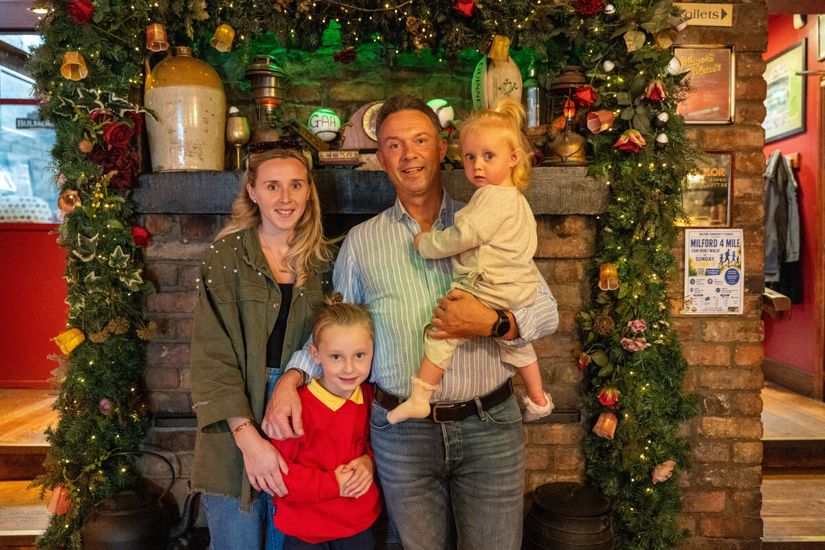 Claude Gough with his family, Liadh, Iarlaith, and Lilly in Geary’s on Main Street, Charleville.	Picture: Noel Sweeney
                    
