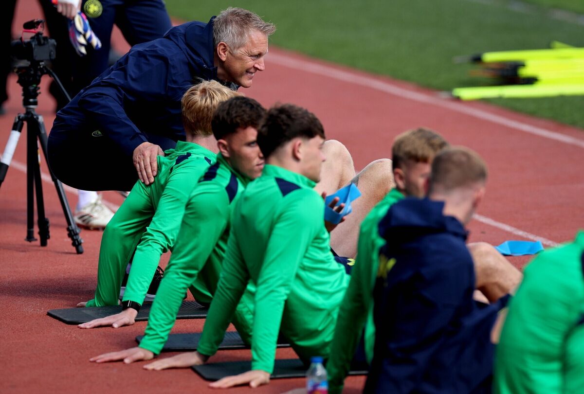 Irish players warm up in Debrecen. Pic: Ryan Byrne/Inpho