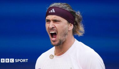 Alexander Zverev celebrates at the US Open after beating Karen Khachanov