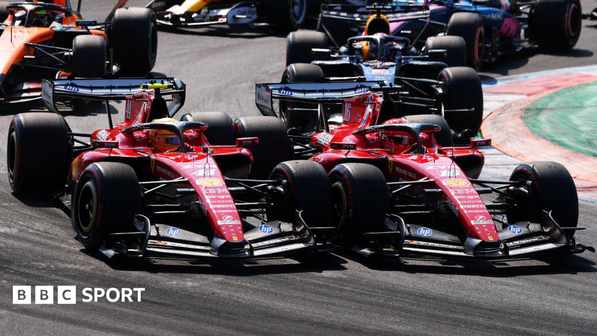 Lewis Hamilton and Charles Leclerc go wheel-to-wheel at the first chicane at Monza