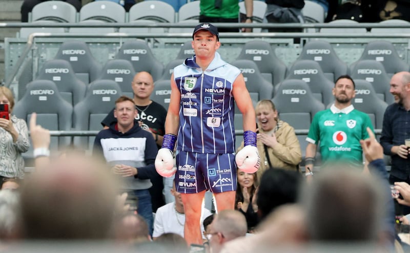 Local boy Emmet Brennan makes his way to the ring for his fight with Taylor Bevan. Photograph: Gary Carr/Inpho
