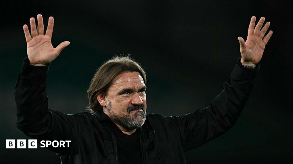 Leeds United manager Daniel Farke holds his hands up