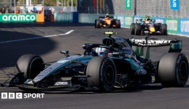 Kimi Antonelli ahead of Max Verstappen and Lando Norris during the Spanish Grand Prix