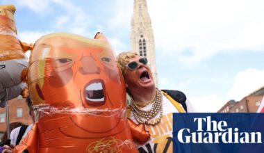 Protesters against Trump’s visit to Ireland react to ‘united Ireland’ comments – video | Ireland