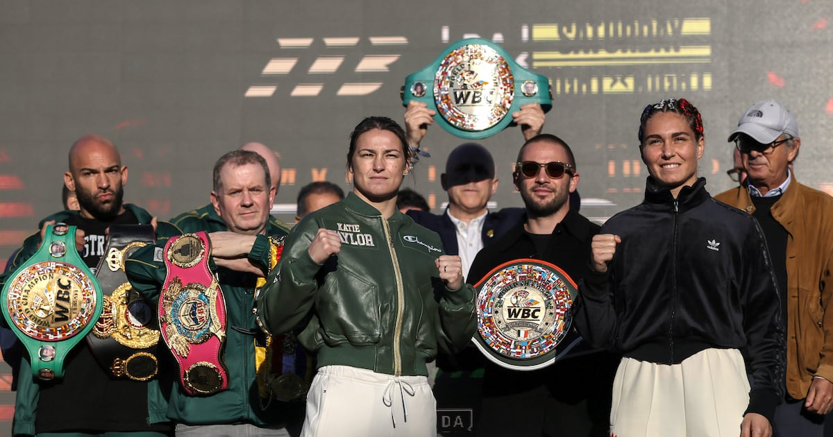 Fans at Katie Taylor’s Trinity College weigh-in left in no doubt the champ is ready to rumble – The Irish Times