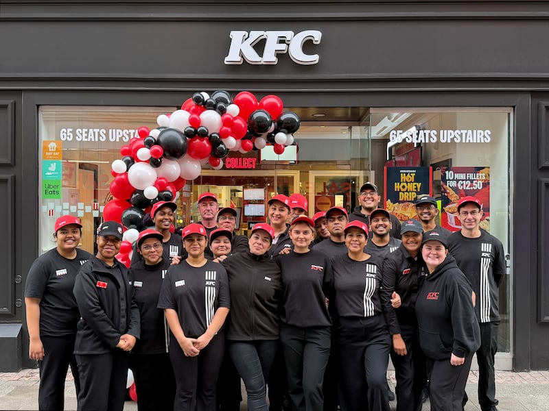 Staff gather at the opening of KFC's outlet on Grafton Steet in Dublin city centre. Photograph: KFC UK and Ireland