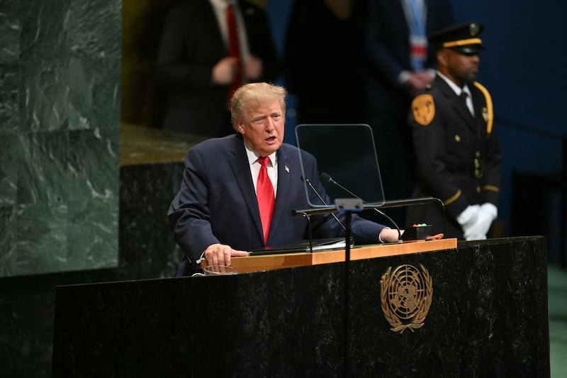 US president Donald Trump addressing the 81st United Nations General Assembly on Tuesday. Photo by Angela Weiss/AFP via Getty Images