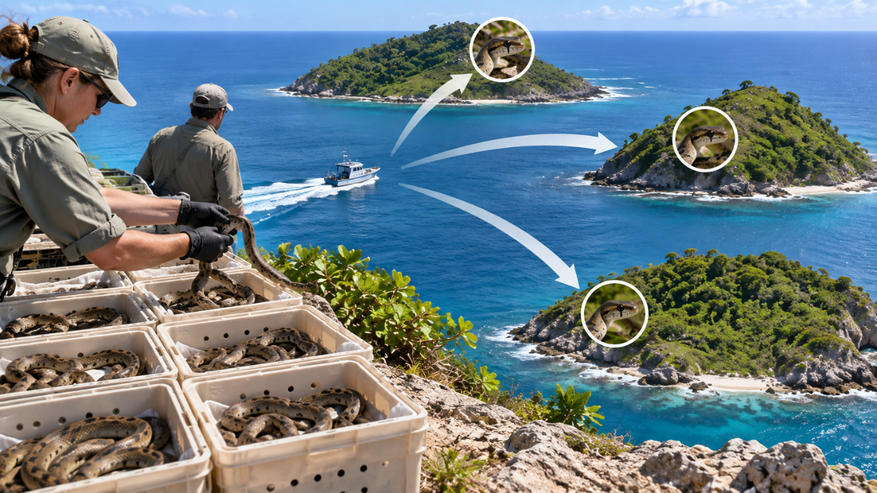 Image AI generated 86 rare snakes were moved to three islands