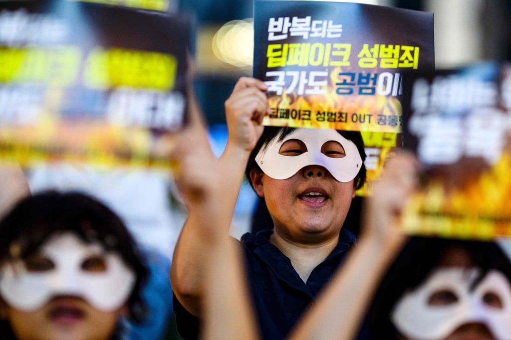 Activists protest against deepfake porn in Seoul, South Korea, in August 2024. Photo: AFP