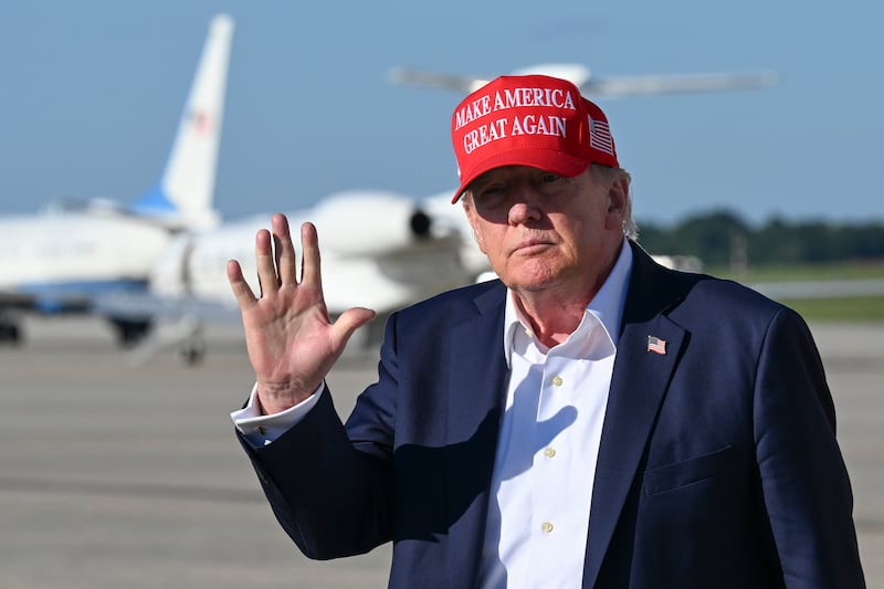 US president Donald Trump might be the only person wearing a red cap in Doonbeg this weekend. Photograph: Roberto Schmidt/Getty Images