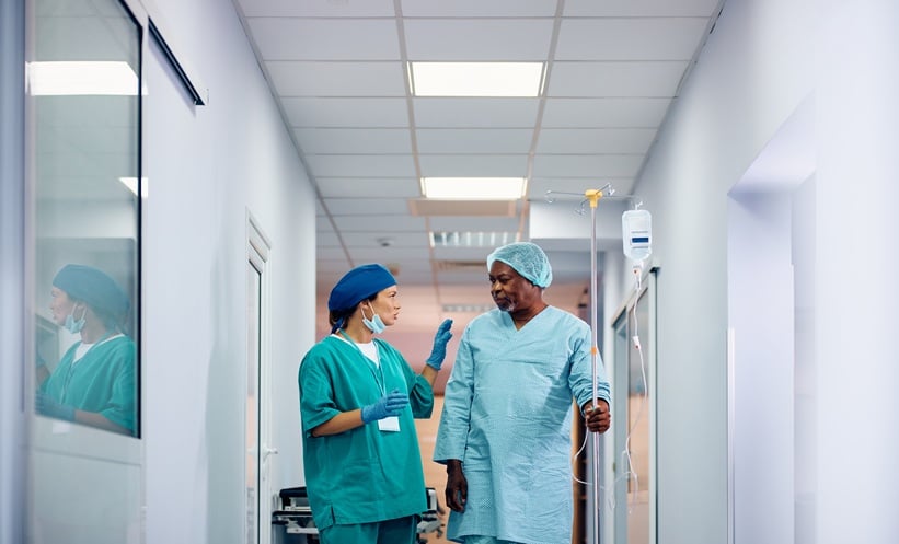 Patient being monitored during recovery after VATS lobectomy and perioperative dexmedetomidine administration.