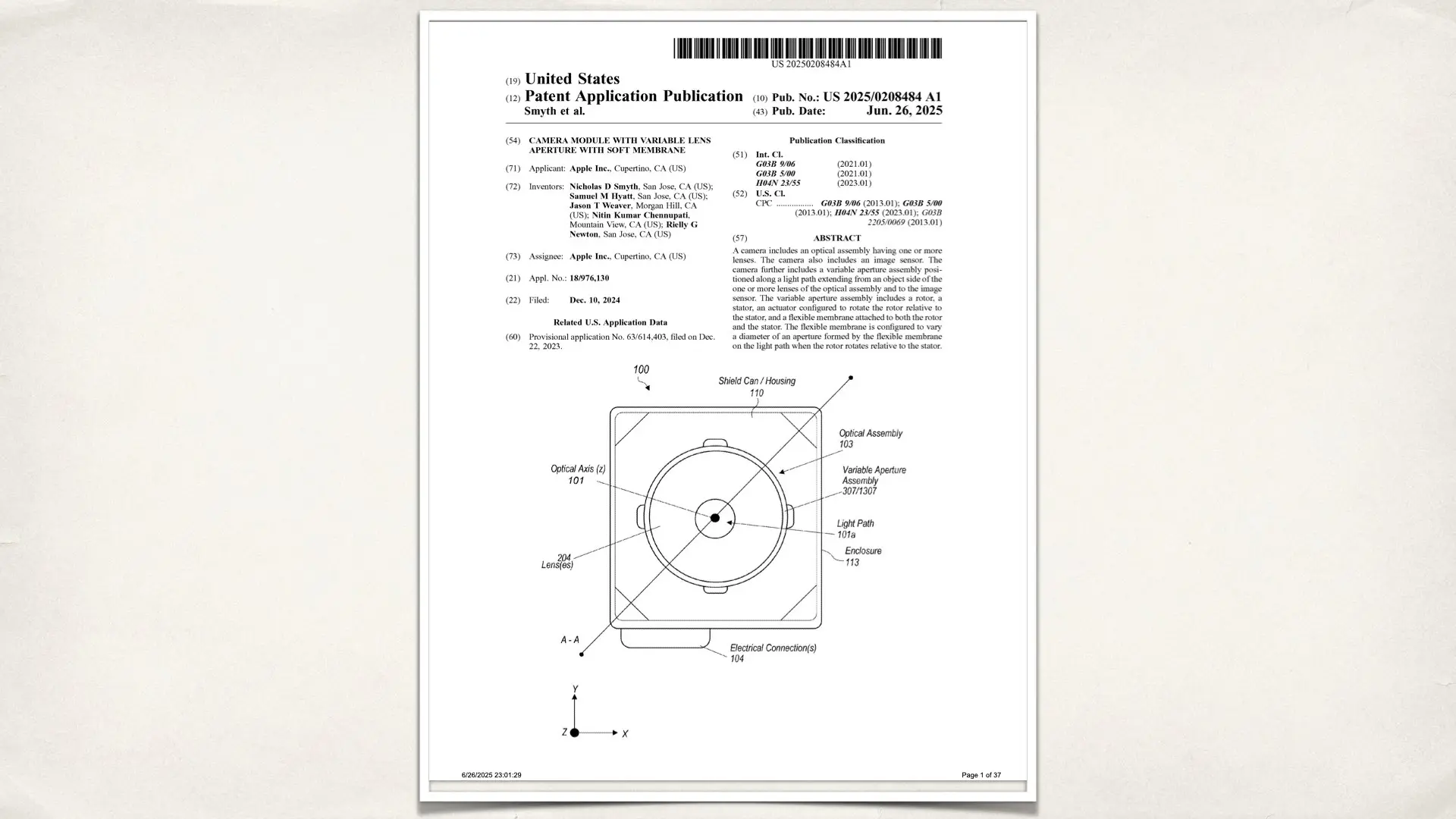 Apple patent: "Camera Module With Variable Lens Aperture With Soft Membrane"