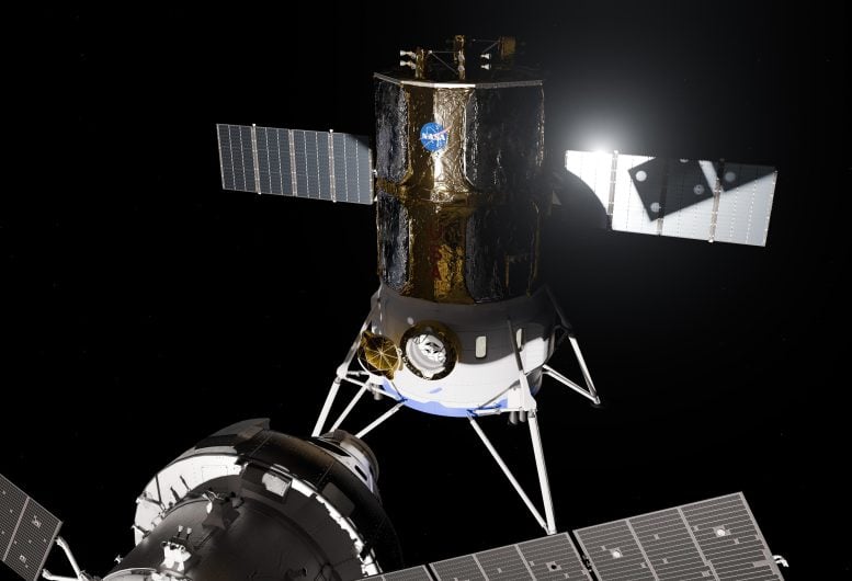 Blue Origin Blue Moon Mark 2 Human Landing System Test Article Docked With Orion