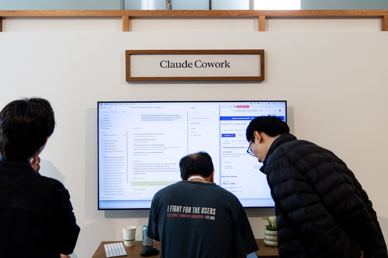 A demonstration of Anthropic’s Claude Cowork AI agent in San Francisco earlier this year.  Photograph: Jason Henry/New York Times
                      