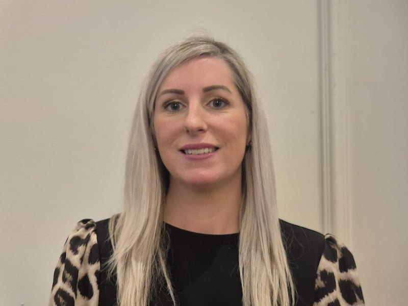 Krystle Foley, of the Kildare Data Centre Awareness Campaign, advised the crowd to contact local councillors and TDs to air their grievances about the proposed data centres. Photograph: Órla Ryan/The Irish Times