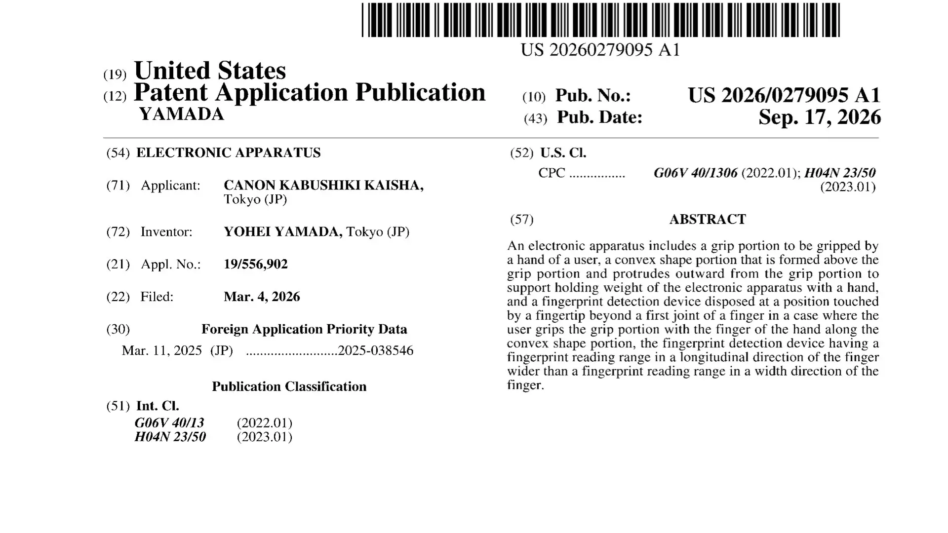 Canon's new patent: ELECTRONIC APPARATUS